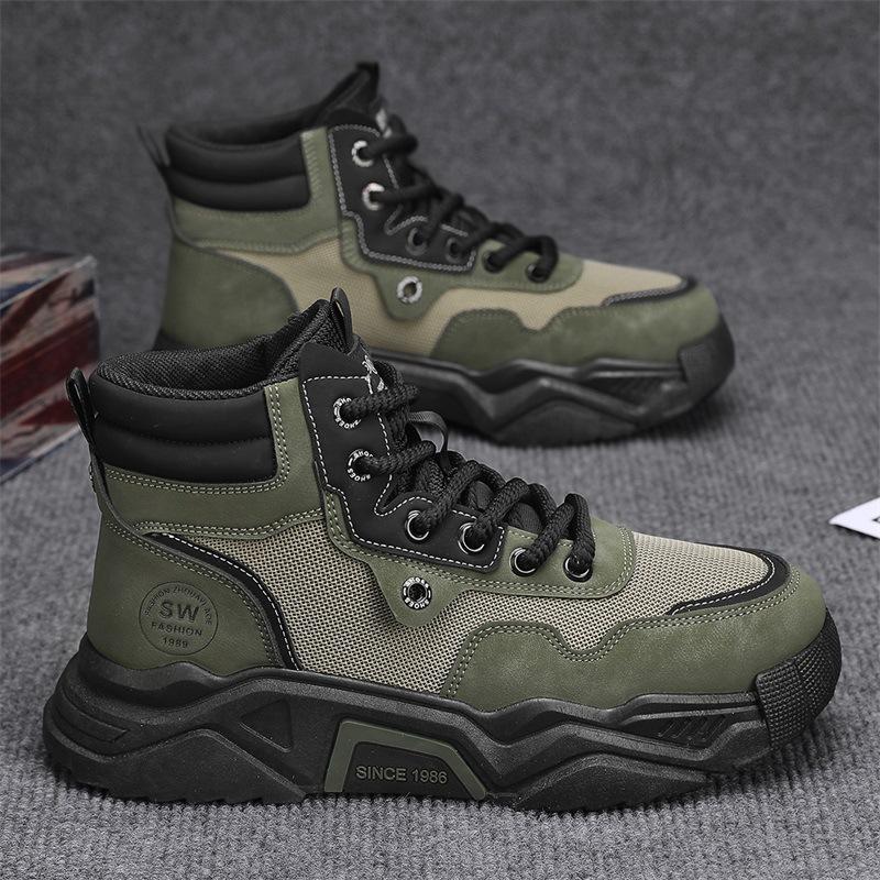 2024 winter new high-top shoes men's construction site big yellow boots outdoor retro heightening tooling Martin boots thick-soled trendy shoes