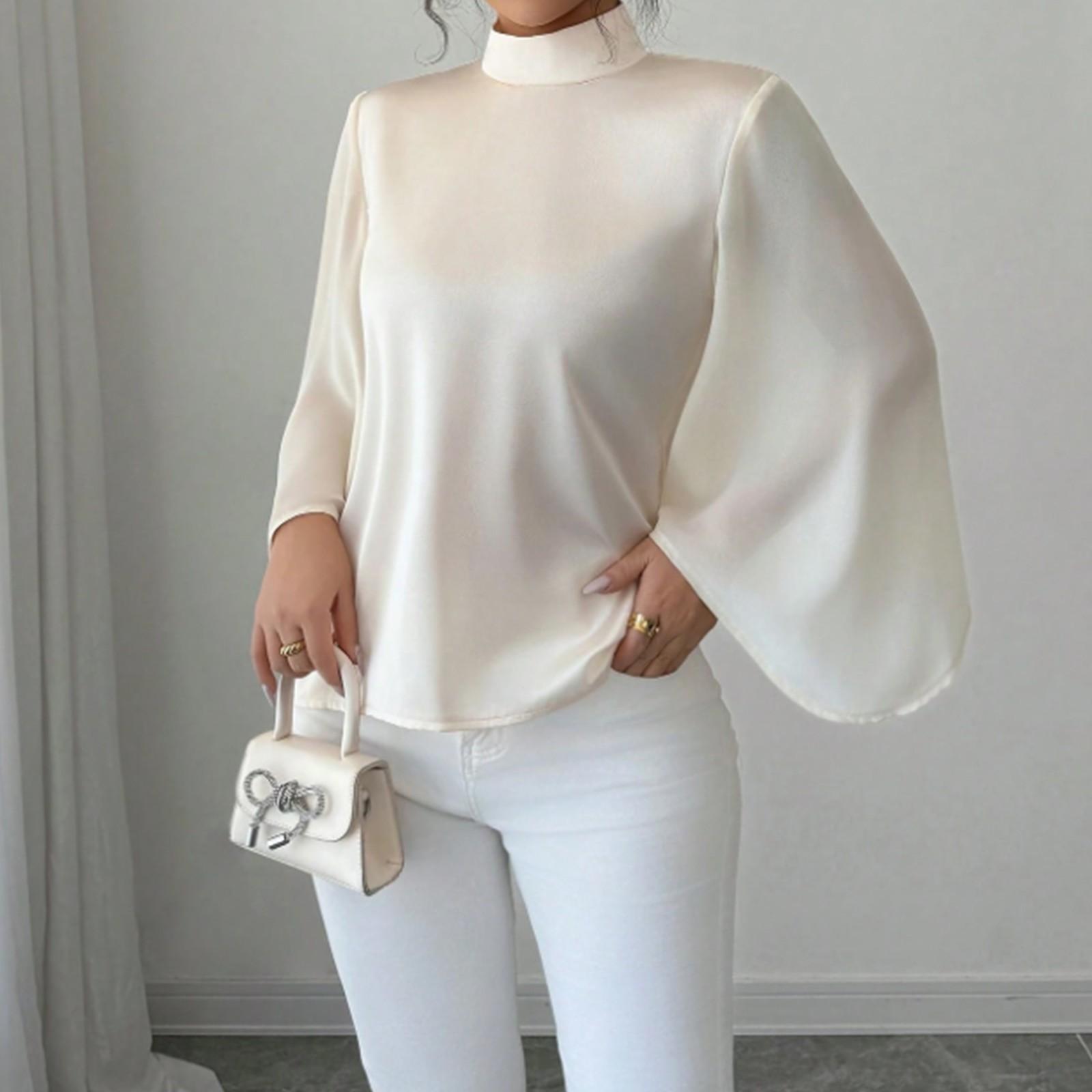 

Женская модная повседневная свободная элегантная рубашка с воротником-стойкой и длинными рукавами XL белый