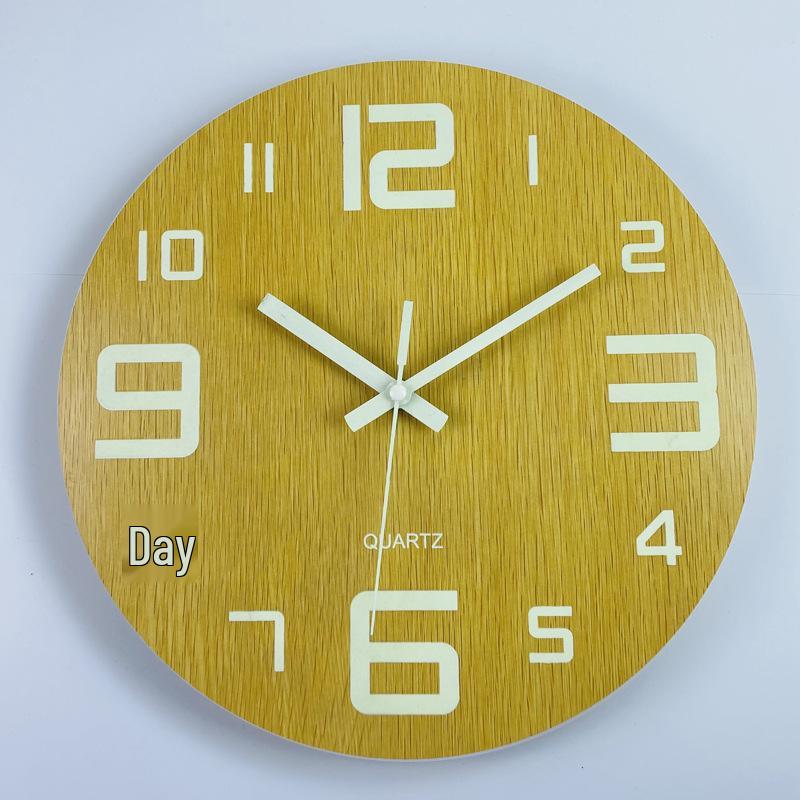 Silent Luminous MDF Wood Wall Clock with Fluorescent Wood Grain Finish