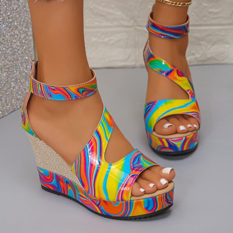 Summer New Wedge Platform High Heels Women Round Toe Open Toe Fashion Versatile Platform Anti-Slip Wear-Resistant Sandals
