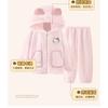 Girls Warm Coral Fleece Pajama Set With Hooded Top Pants Thick Soft Sleepwear Winter