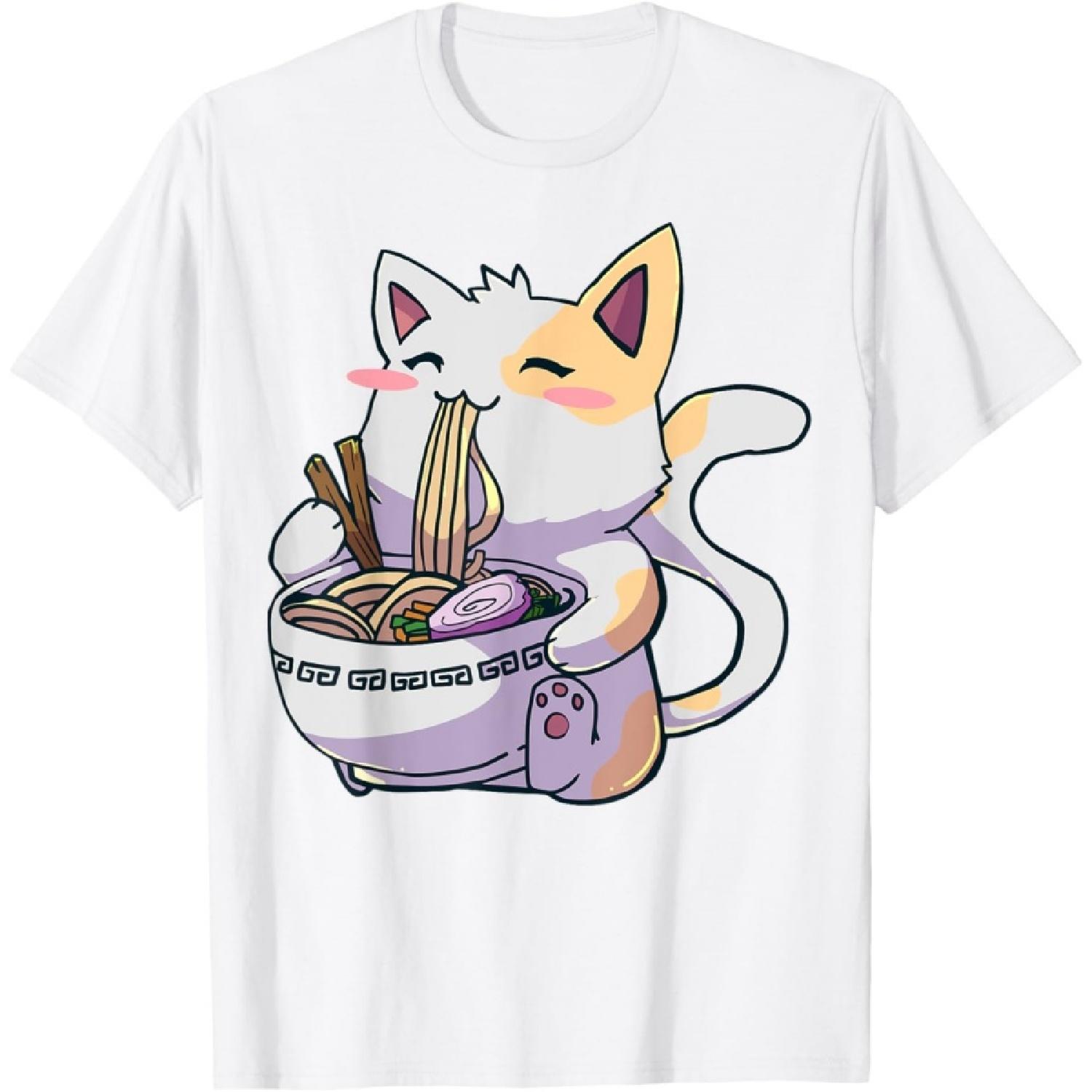 Ramen Cat Anime Kawaii Neko Cats T-Shirt S
