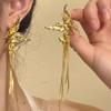 New Metal Tassel Drop Earrings for Women Double Butterfly Long Dangle Earrings Fashion Temperament Party Birthday Jewelry Gifts