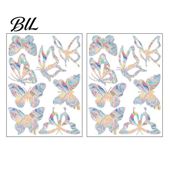 Stain-proof Sticker 2 Sheets Rainbow Window Clings to Prevent Bird Strikes Decorative Prism Static Decals Scratch-resistant Butterfly Flower A