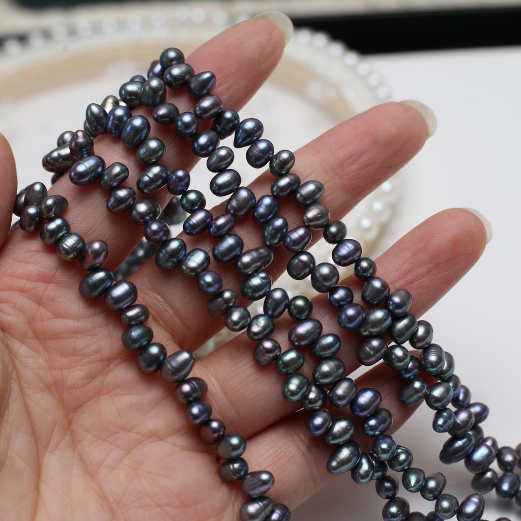 1String, Black Natural Freshwater Pearls, Handmade Top Sided Drilled Hole Pearl Beads for Jewelry Making DIY Crafts (Beads 5-6mm, Length 36cm)