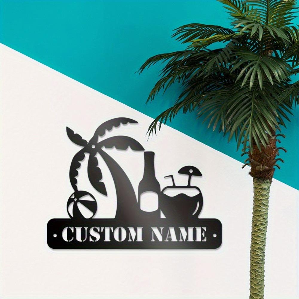 Personalized Tropical Beach Metal Sign, Custom Family Monogram Wall Decor for Poolside Patio Garden