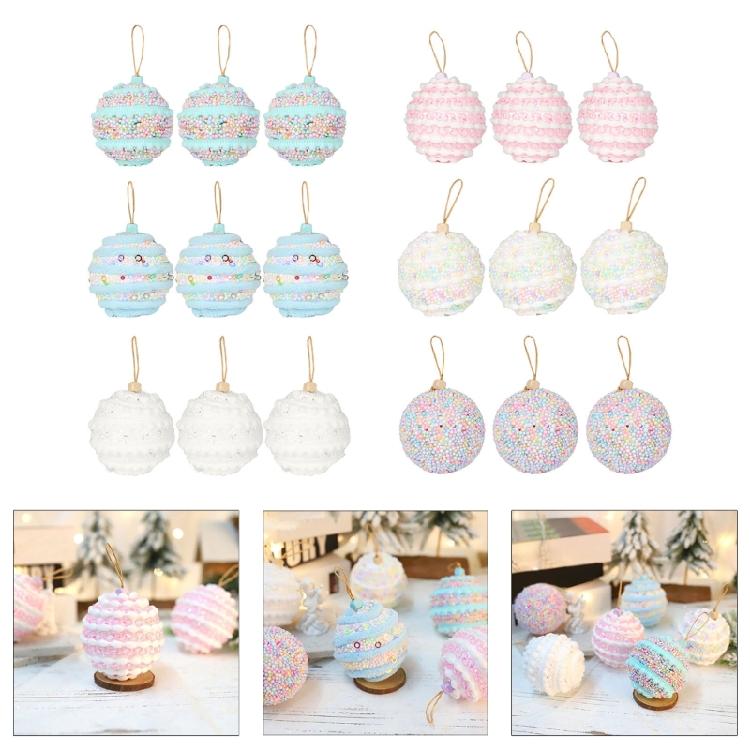 3Pcs Macaron Color Foam Sphere Pendant Christmas Tree Accessories Suitable For Family Or Retail Space Decoration