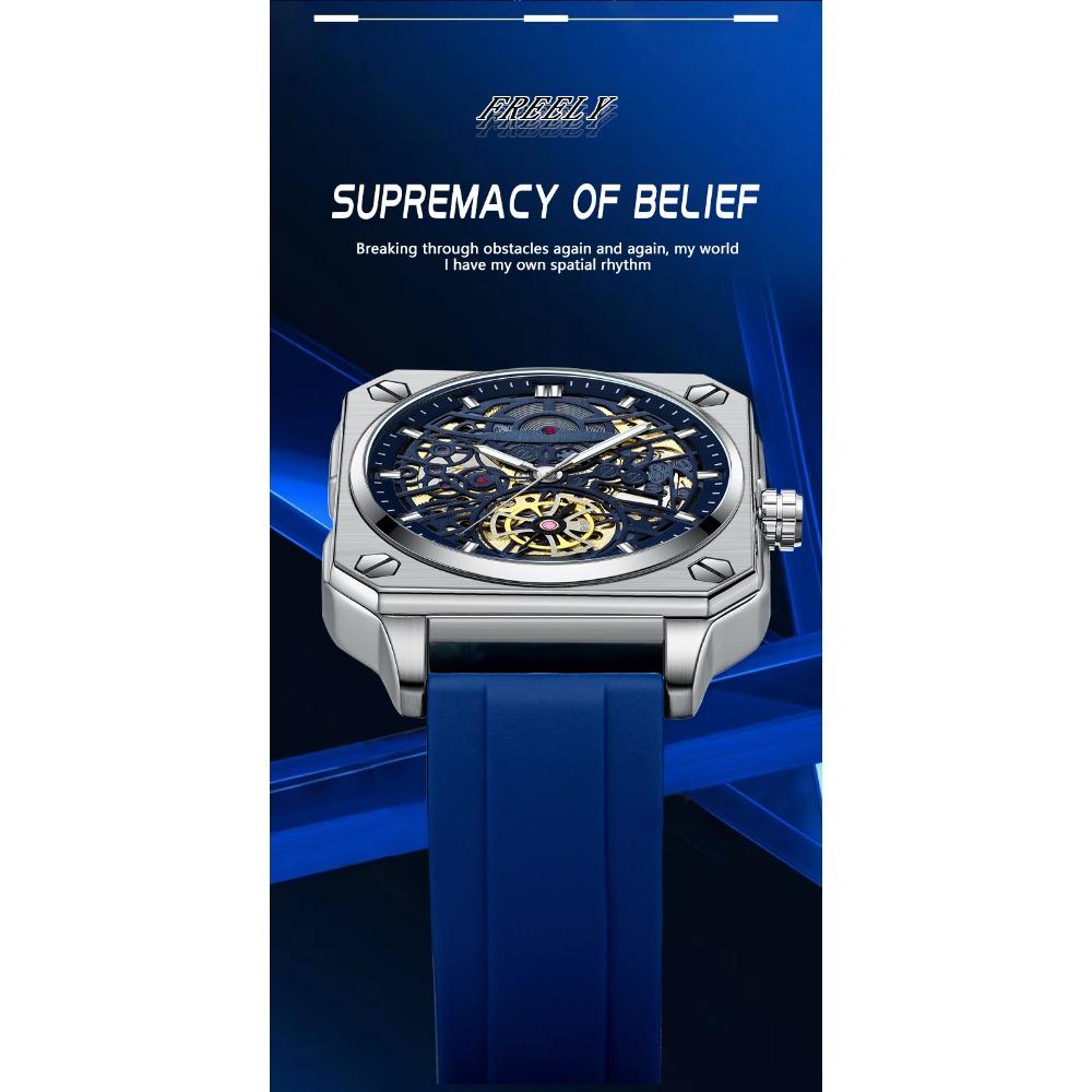 High-End Herrenuhr Skelett Mechanische Uhr Luxus Quadratisch Edelstahlarmband Automatisch Selbstaufziehend Wasserdicht Lumin