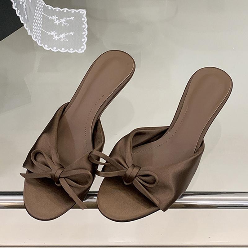 Letní móda Hedvábné mašličky Dámské pantofle Sandály Mělké Otevřená špička Tenké Nízké podpatky Nazouváky Nazouvací boty Zapatos Mujer