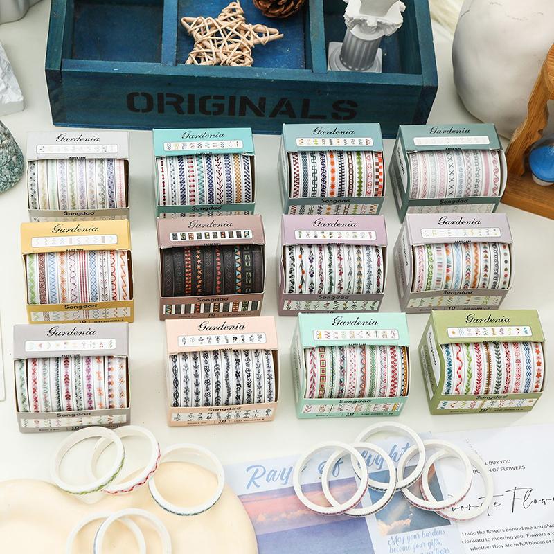 10Rolls Slim Basic Washi Tape Scrapbooking Supplies Washi Tape Set Rainbow Cinta Adhesiva Decorativa Journal Diary Washi Tapes