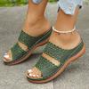 Plus Size Flat Open-Toe Floral Slides Women's Casual Shoes Retro Mid-Age Slides In Stock