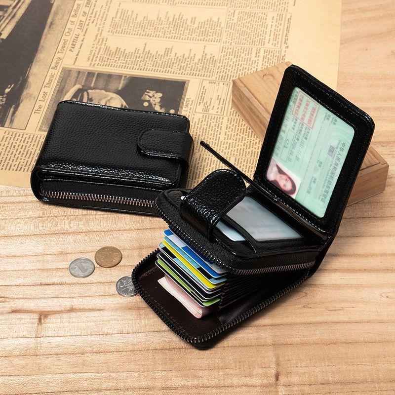 Genuine Leather Card Case Zipper Wallet Women Multifunctional Large Capacity Credit Card Holder