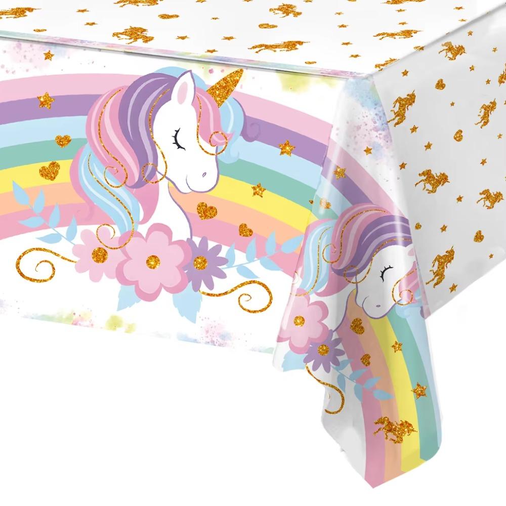Rainbow Unicorn Tablecloth Disposable Table Cover Kids Girl Birthday Party Decorations Baby Shower Supplies Waterproof 130x220cm