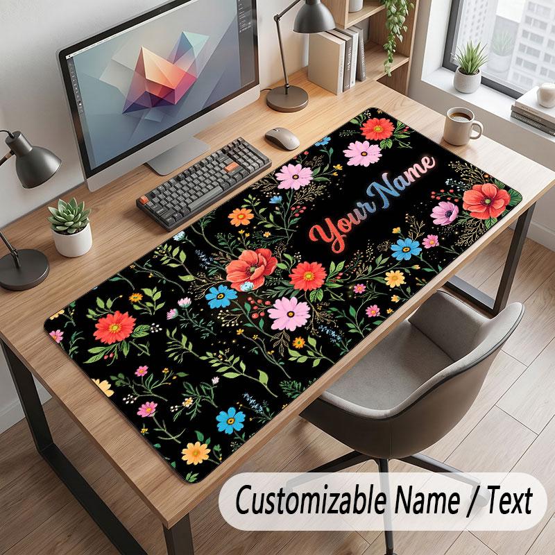 Floral Garden Theme Customized Mouse Pad Personalized Print Name Text Desk Mat For Home Office Table Decor