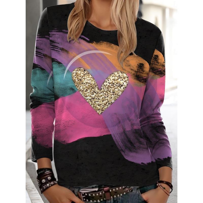 Fashion 3D Print Colorful Graphic Crew Neck Long Sleeve T-Shirt Womens Clothing Casual Clothes Harajuku Female Clothing Pullover