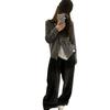 Women's Gray Polka Dot Knit Cardigan - 2024 Slim Fit with Layered Design