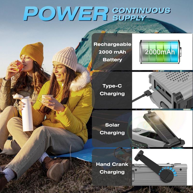 Solar Hand Crank Radio AM/FM/NOAA Hand Crank Radio Battery Powered SOS Alarm Radio 3 Way Charging Survival Radio Power Banks