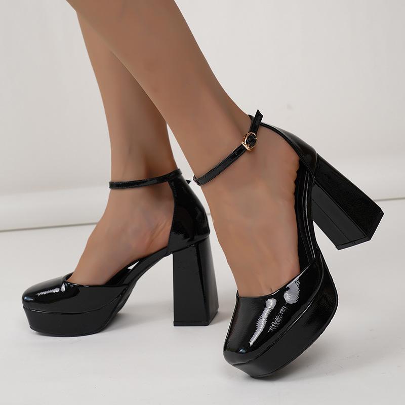 

MEI OI туфли Мэри Джейн на высоком каблуке женские новые летние однословные на толстой подошве водонепроницаемые туфли на платформе на высоком каблуке с утолщенным каблуком 40 чёрный