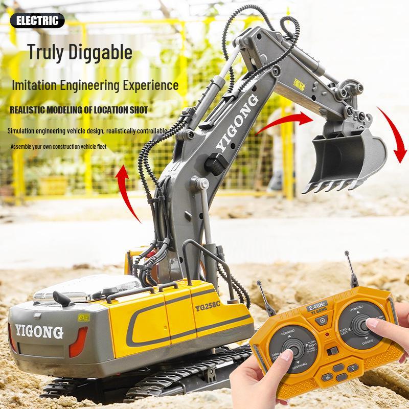 2.4G Remote Control Excavator & Bulldozer Toy - Alloy Construction Vehicle for Kids
