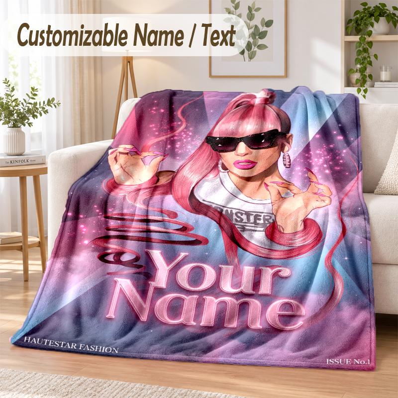 Lady Gaga Custom Name Flannel Throw Blanket Soft Warm for Sofa Bed Indoor Home Use