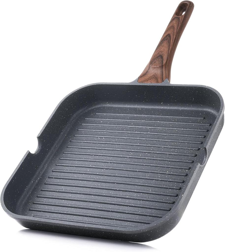 Nonstick Grill Pan for Stove Tops, Versatile Griddle with Pour Spouts, Square Big Cooking Surface, Durable Skillet
