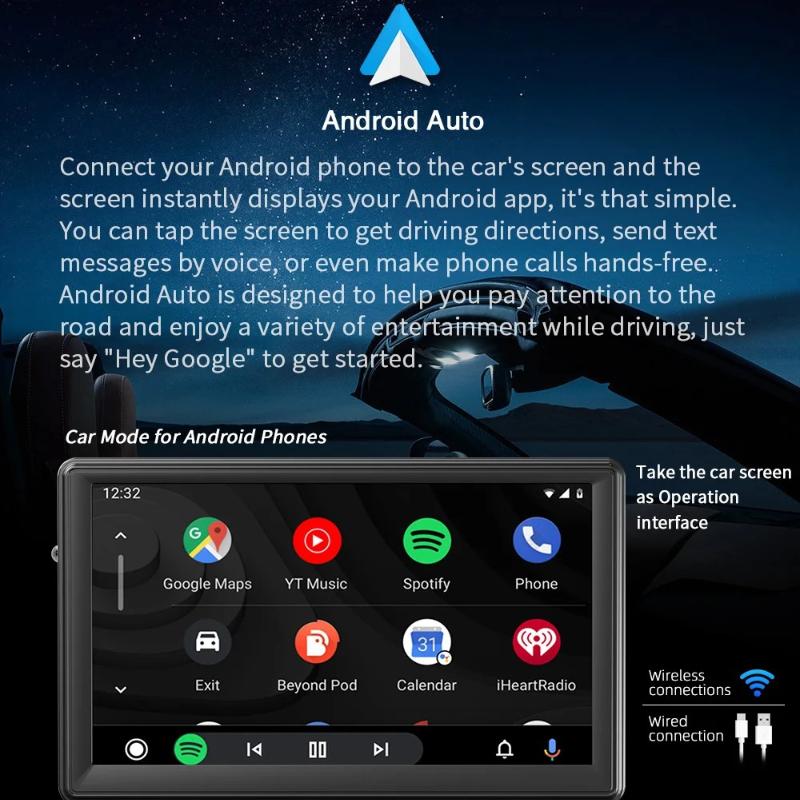 Universal 7 Inch Car Multimedia Screen BT Portable Digital FM Radio Wireless CarPlay Android Auto WIFI Car Navigation High-definition Reversing Camera