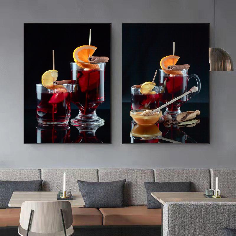 Nordic Moderne Kunst Orange Früchte Rotwein Cocktail Poster Wand Bilder Auf Leinwand Malerei Für Küche Zimmer Hause Dekoration