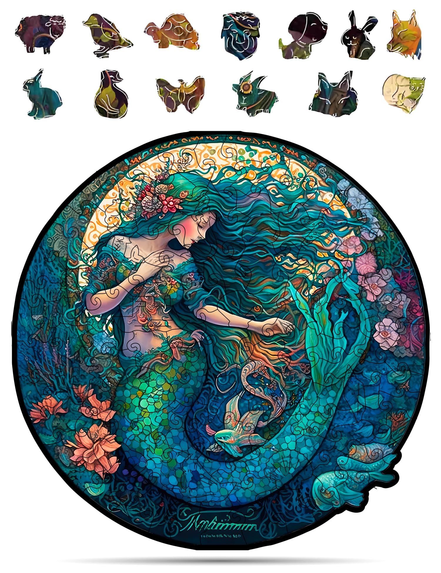 

[mysitcal creatures]. CRAFTHUB Wooden Jigsaw Puzzle Dreamy Mermaid - Fun Wooden Puzzle for Adults and Kids, 158 Pieces, A3 Size, 10.9 x 10.9
