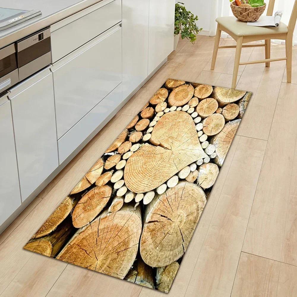 Wood Pattern Anti-Slip Kitchen Mat Absorbent Floor Rug for Bedroom Living Room Hallway Balcony Entrance Doormat