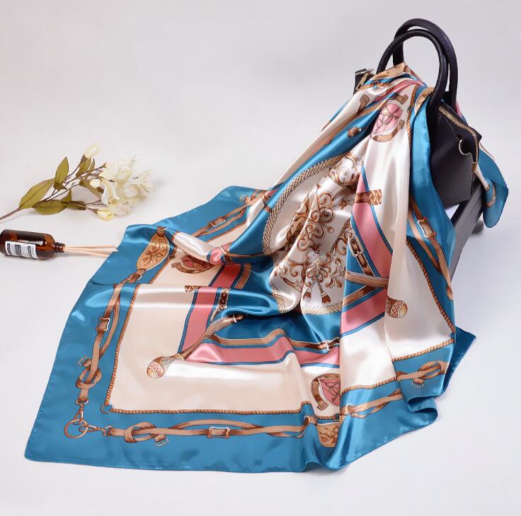 Lady Silk Scarf Shawl Fashion New Brand Chain Paddle Square Scarves Wraps 90*90cm Spring Autumn Muslim Head Scarf