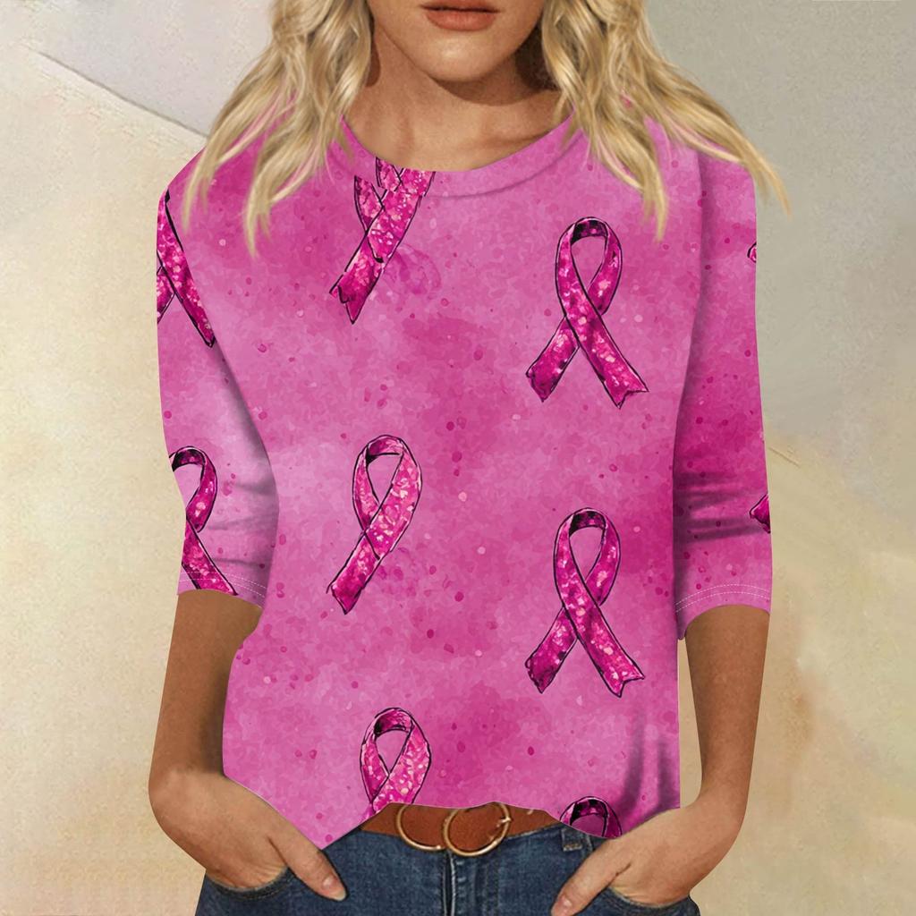 Women's Fashion Casual Seven Split Sleeve Printed Loose Round Neck Top