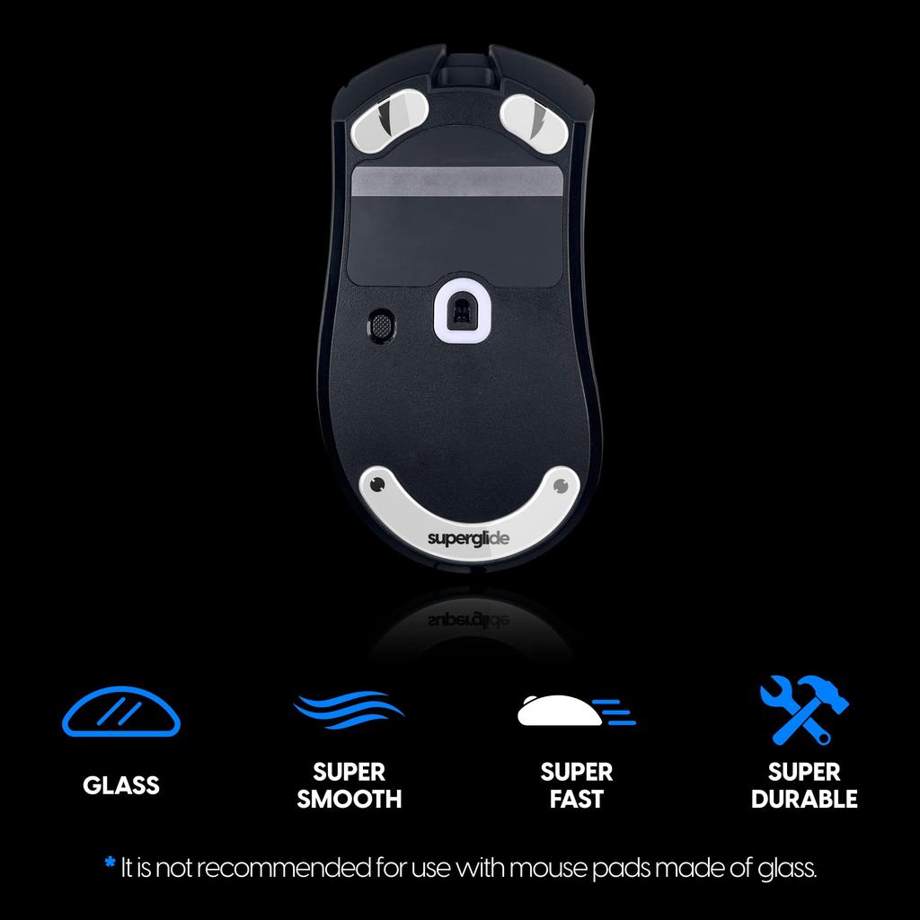 Superglide Mouse Feet for Razer DeathAdder V3 Pro [Tempered Glass, Rounded Edges, Durable, Ultra-Low Friction, Super Smooth] - White