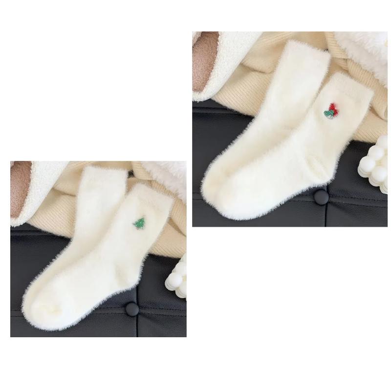 Christmas pattern Mink Velvet Socks Women Winter Soft Fleece Plush Warm Home Sleep Boot Socks Kawaii Y2K Furry Thermal Tube Sox