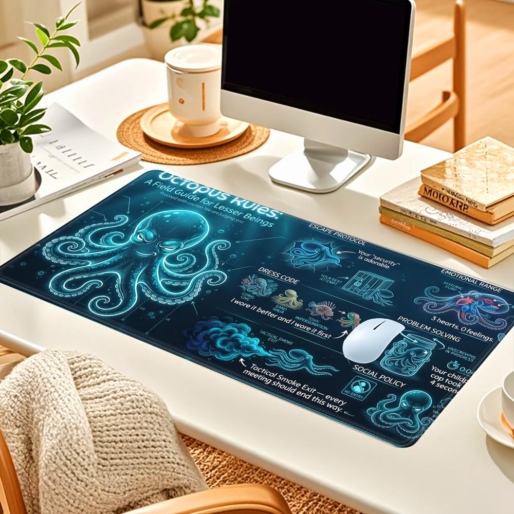 HYBXAXC Kraken Lighthouse Mouse Pad Teal Octopus Sea Monster Mouse Retro Comic Nautical Gaming Mat Lovecraftian Deep Sea Gift 400X800X2MM