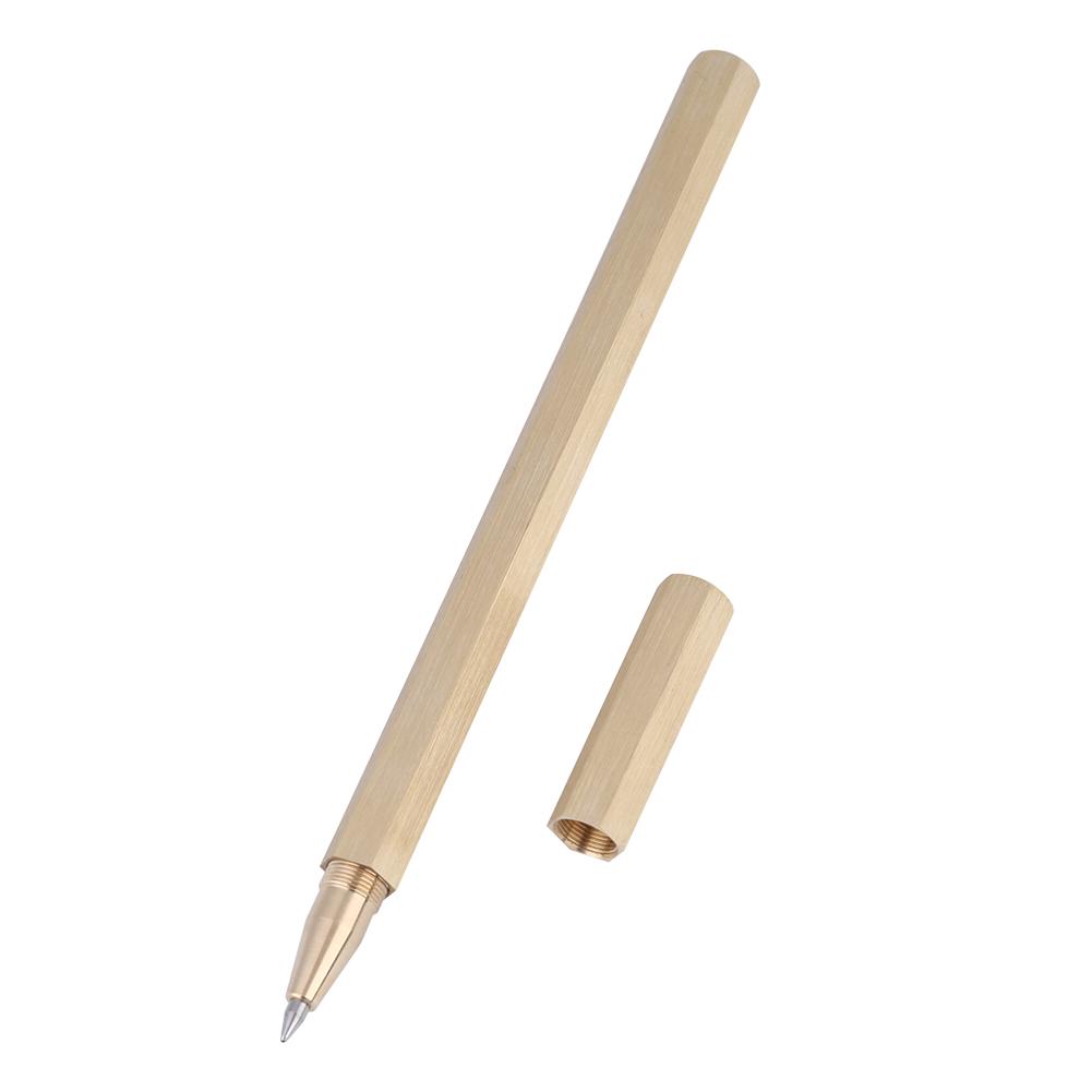 Handgefertigter sechseckiger Anti-Roll-Stift aus Messing, prismatischer Anti-Rutsch-Kugelschreiber mit Stifttasche