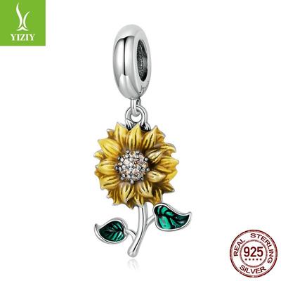 Sunflower S925 Silver Bracelet Pendant, Shining Sunflower DIY Beaded Accessories SCC2079