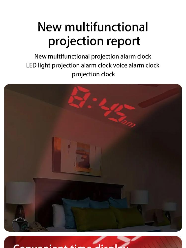 Multi Function Projection Chime Clock With LED Light Voice Alarm Digital Projection Clock For Home Bedroom Office Decor