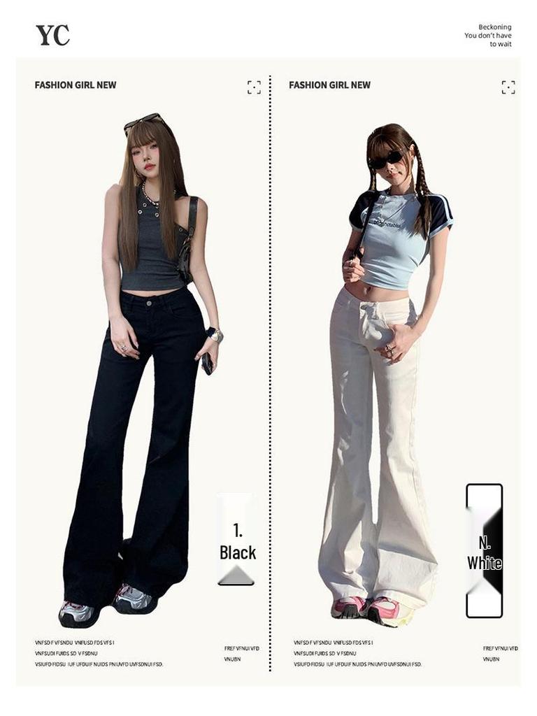 YC&2 Retro Spicy Girl Low-Waist Wide-Leg Flared Jeans for Women - Slimming, Micro-Elastic, Versatile, Spring/Summer