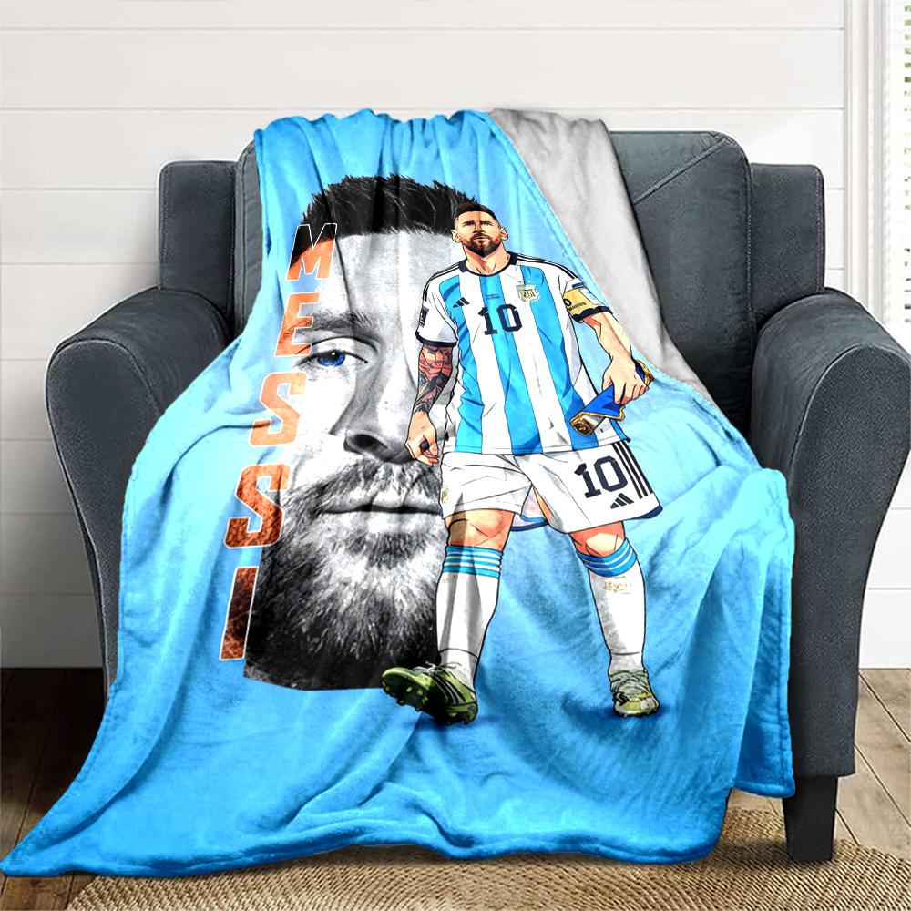 Football Messi Blanket Comfortable Great for Sofa Office Chair Livingroom All-Season Use Modern Style Birthday Christmas Gift Blanket