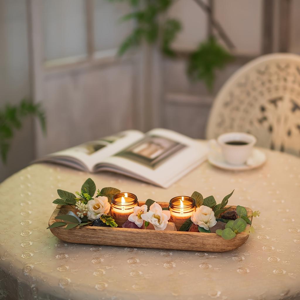 Wooden Dough Bowl Oval Display Tray Candle Aromatherapy Storage Bowl Wooden Rectangular Candle Base
