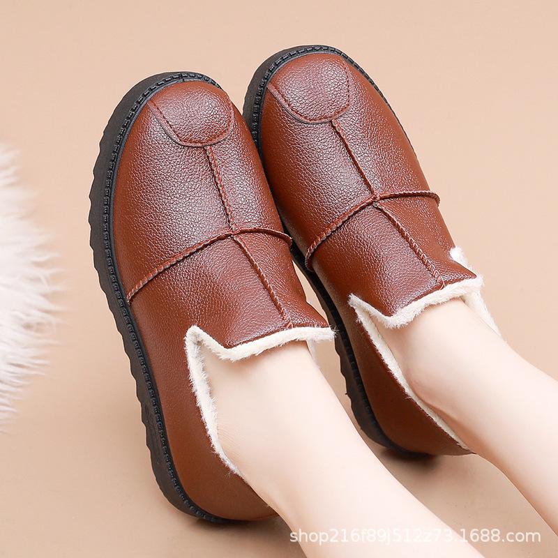 

Winter women s cotton shoes non-slip, waterproof and snow-proof thickened and velvet mother warm flat-bottomed snow boots short boots 41