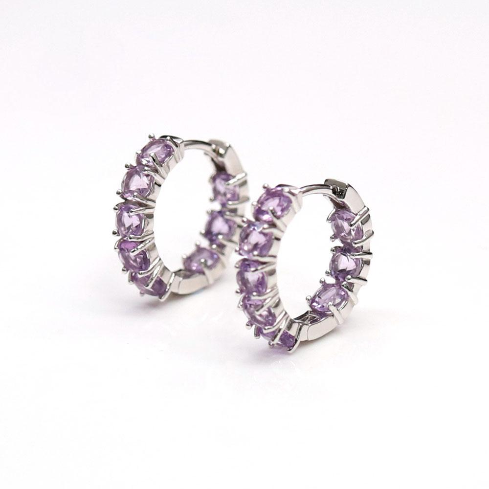 Natürliche helle Farbe Amethyst rund 4,0 mm Ohrringe echte Edelsteine 925 Sterling Silber Modedesign Frauen edlen Schmuck