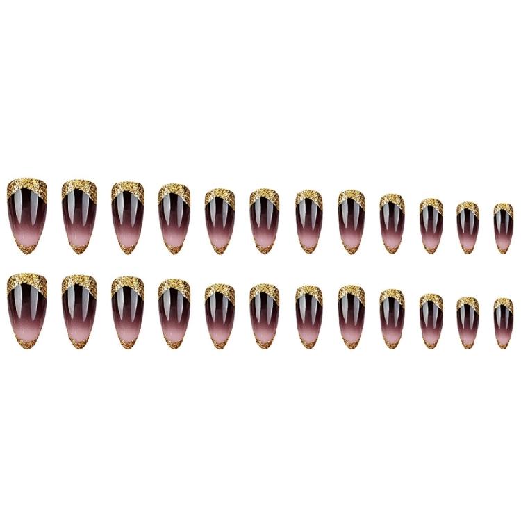 24Pcs Almond Fake Nail Press On Nail Artificial Nail False Nail Glues On Nail Sequins Designs French Nail Tips Gifts