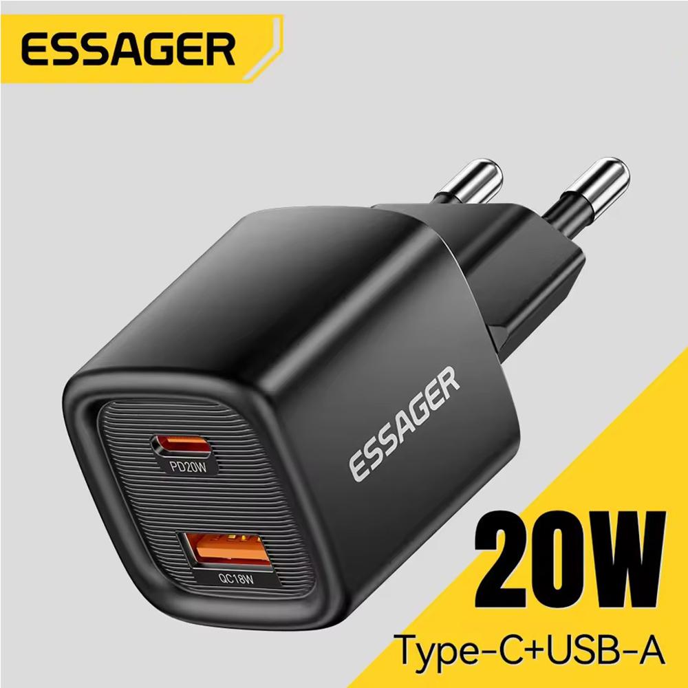 

Essager 20W USB C Charger Portable Type C Charger Support PD Fast Charging For iPhone 16 15 14 13 12 11 Pro Max 8 Quick Charger US Plug чорний
