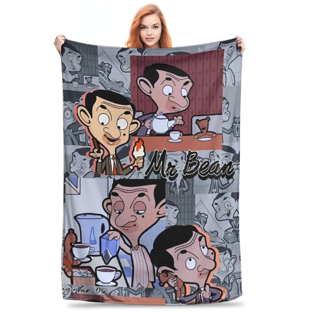 Mr Beans Cartoon Blankets  Plush Funny Warm Throw Blanket for Home Restaurant Spring Autumn,