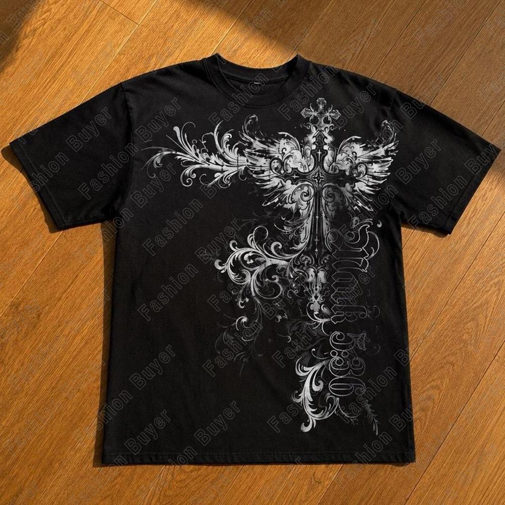 Klasikinis Y2K Gotikinis Stilius T-shirt Spausdinimas Oversized T-shirt High Street Marškinėliai Gotikiniai Apvalia Kaklo Medvilniniai Viršutiniai Drabužiai Nauji Vyriški Moteriški T-shirt