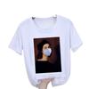 Parody Retro Oil Painting Print Ladies Simple Loose White Round Neck Short Sleeve T-shirt Women Clothing Graphic Tops Harajuku