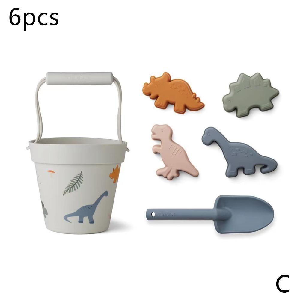 

Silicone Children Beach Toys 6 Pcs Kit Digging Sand Tool With Shovel Game Play Dinosaur