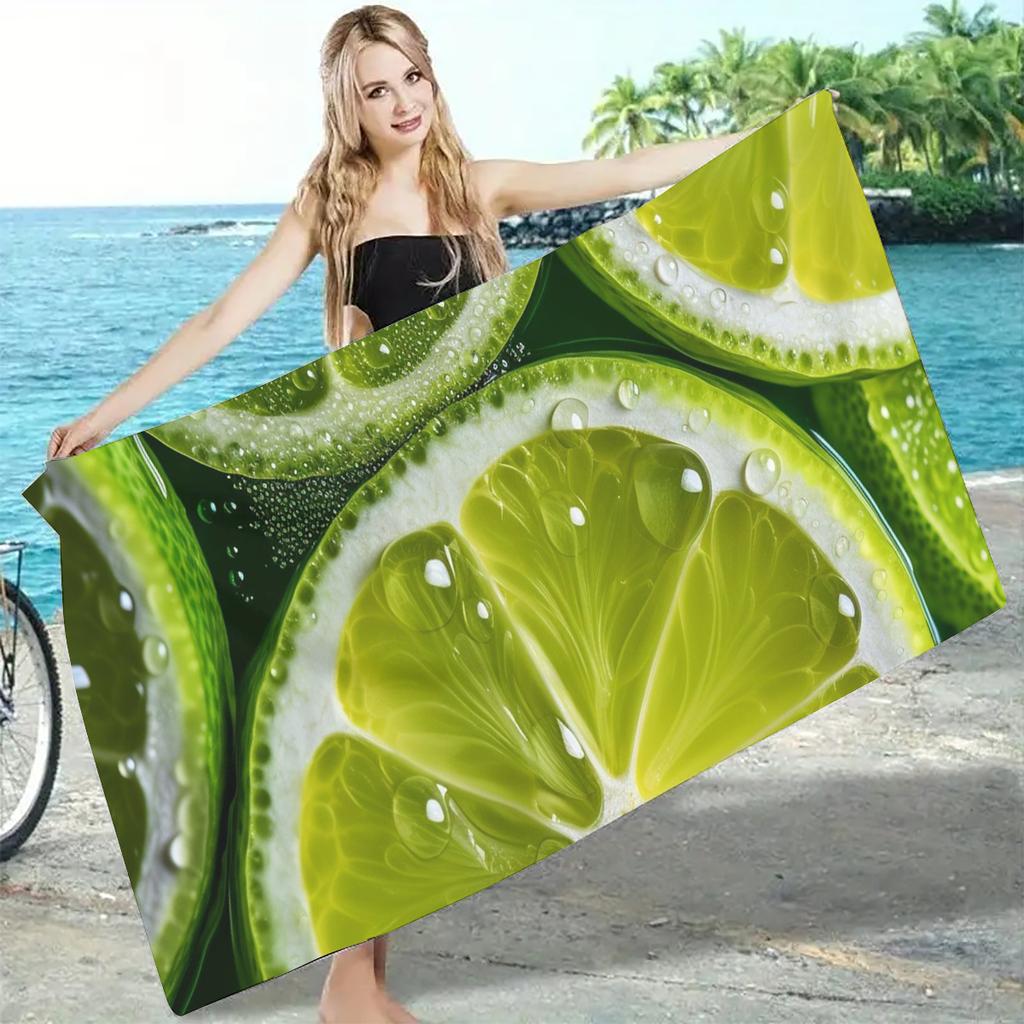 1Pc Large Size Quick Dry Water Absorbent Summer Fresh Lemon Print Beach Towel For Swimming And Beach Vacation