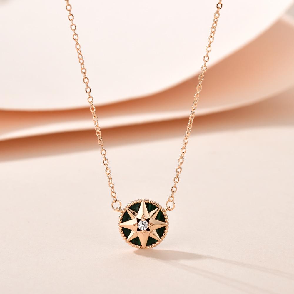 Hot-selling Round Natural White Fritillary Octagram Compass Copper Necklace Collarbone Chain Versatile